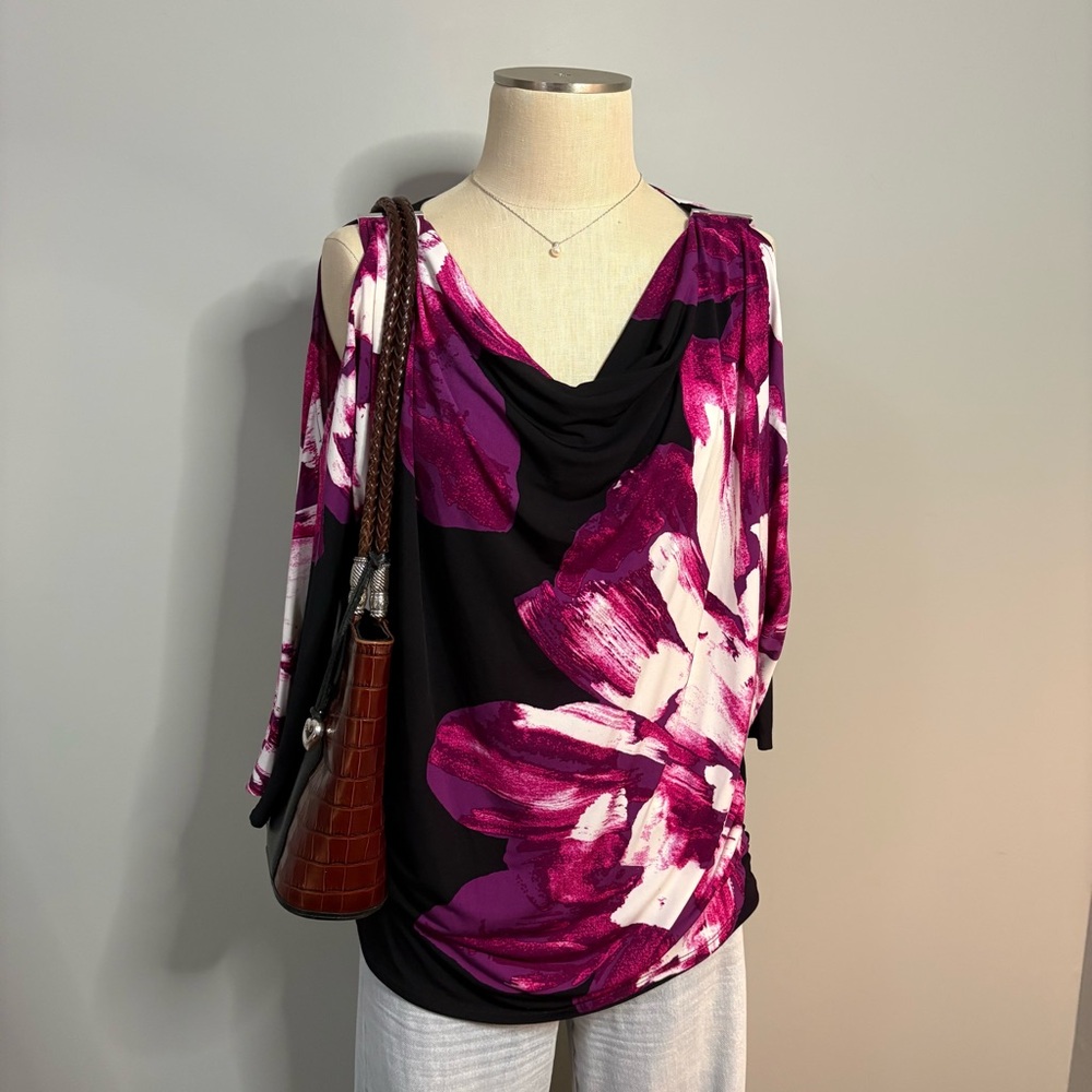 JM Collection Y2K Black and Purple Floral Blouse